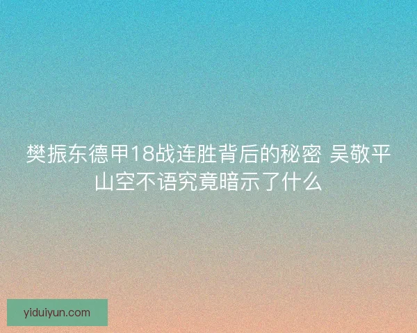 樊振东德甲18战连胜背后的秘密 吴敬平山空不语究竟暗示了什么